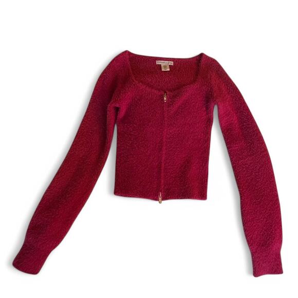 Cherry Red Zip Up Sweater - Picture 1 of 4